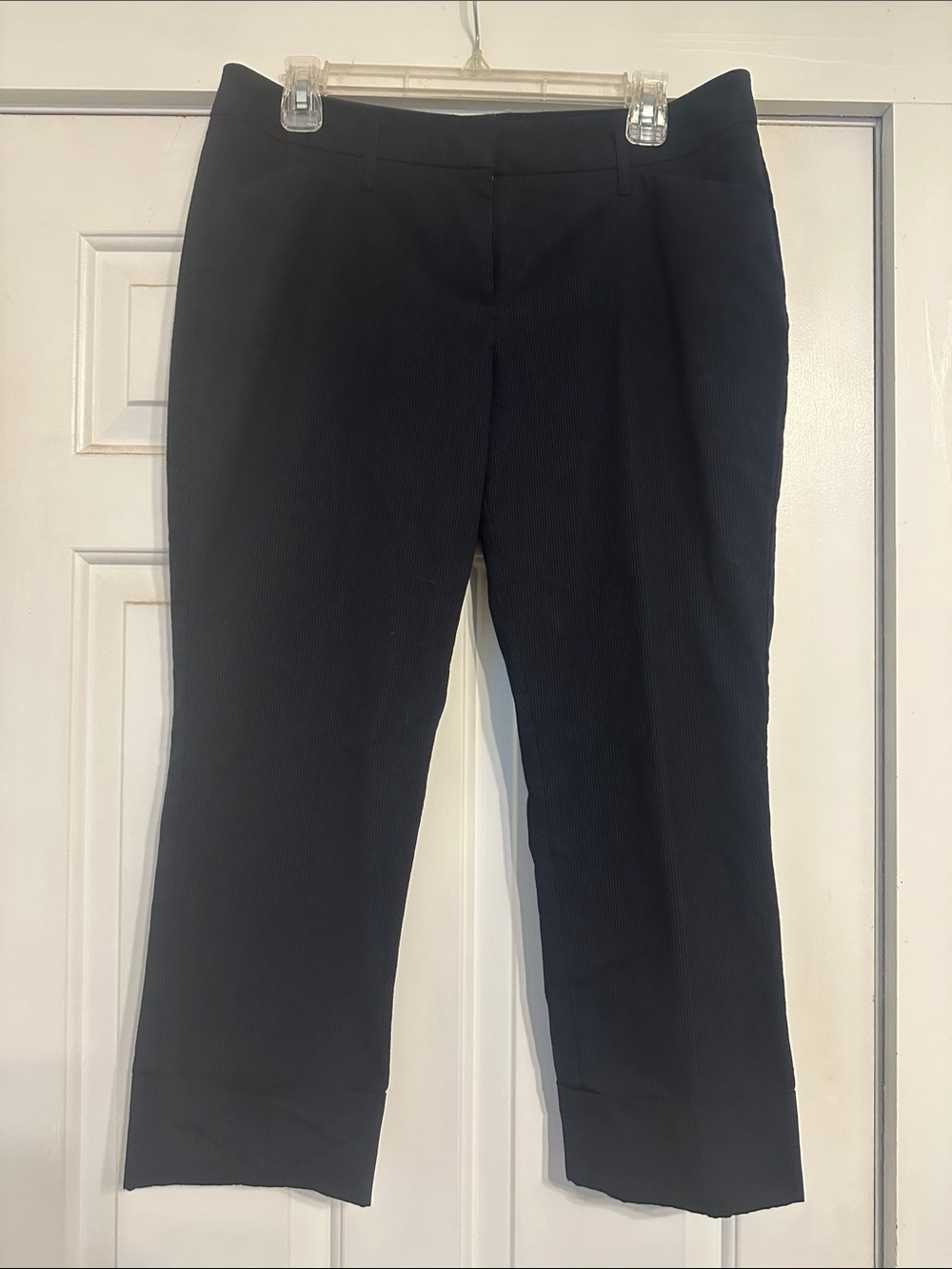 Women’s Classic Black Dress Pants with Blue Pinstripe